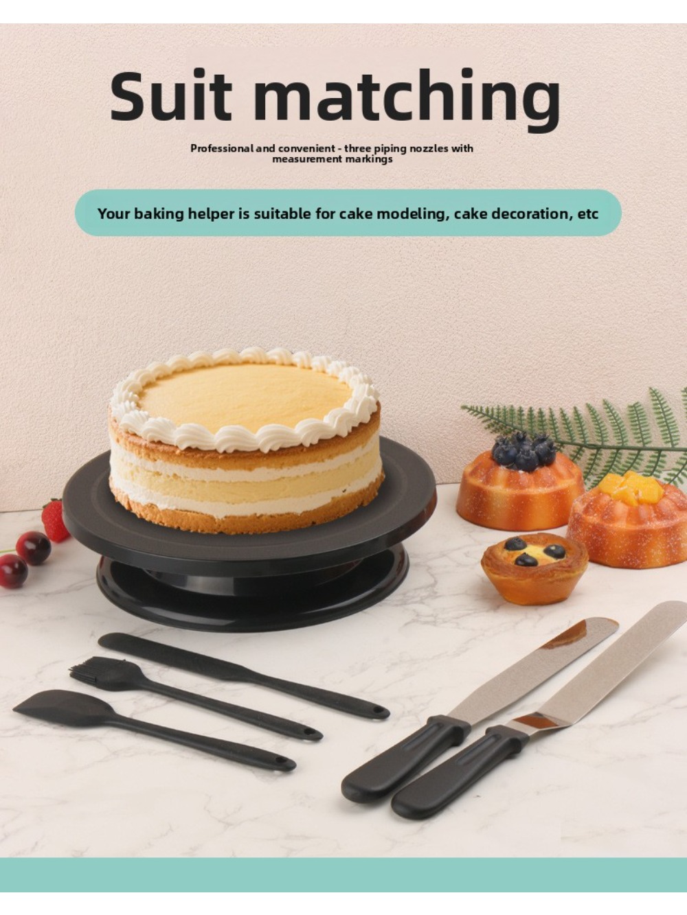 Cake Decorating Turntable - Plastikowy obrotowy talerz do ciast, zestaw