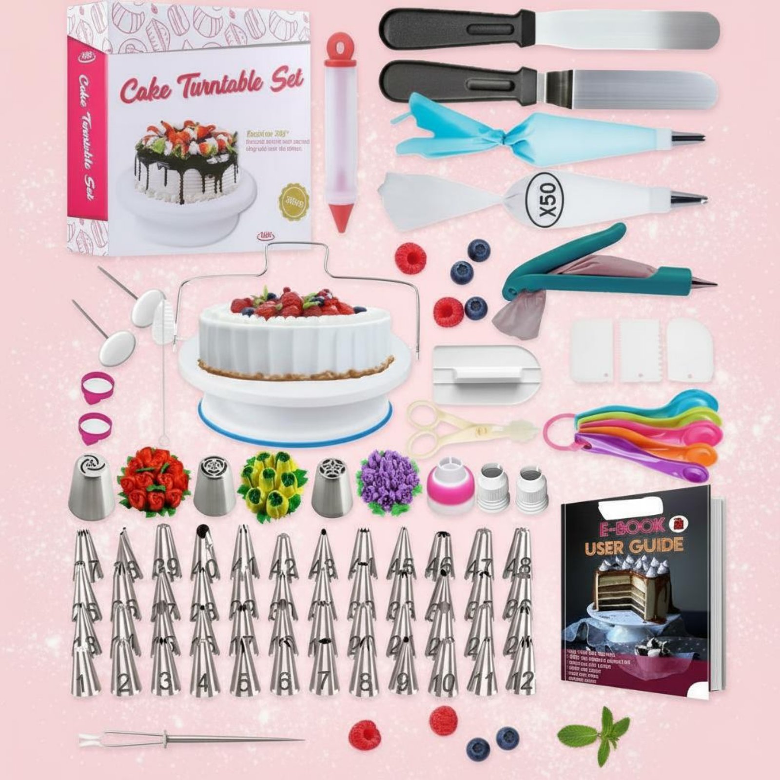 Cake Decorating Turntable - 356-częściowy zestaw do dekorowania ciast, szpatułki